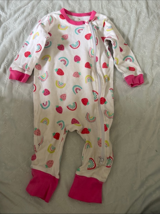 Koalababy Other - Pink-Trim White Strawberry & Rainbow Footed One-Piece for Kids 9-12 months